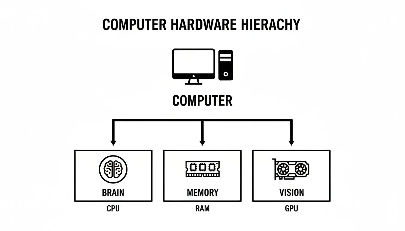 Diagram of CPU, RAM, and GPU roles in a trading PC